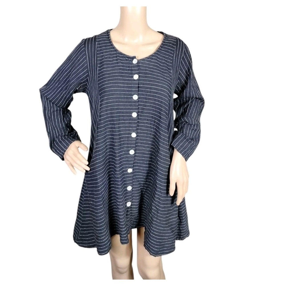 Tulip Tunic Top Women's XS Black White Striped Lagenlook Cottagecore Prairiecore